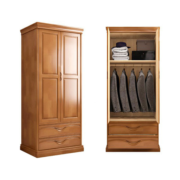 Rubberwood Armoire with Garment Rod Traditional Storage Cabinet with Drawers