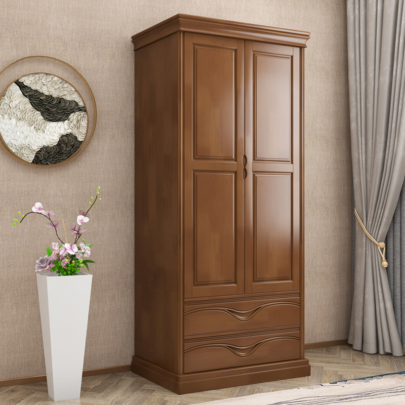 Rubberwood Armoire with Garment Rod Traditional Storage Cabinet with Drawers
