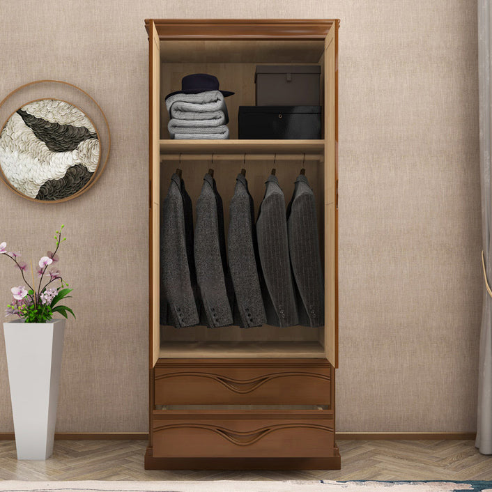 Rubberwood Armoire with Garment Rod Traditional Storage Cabinet with Drawers