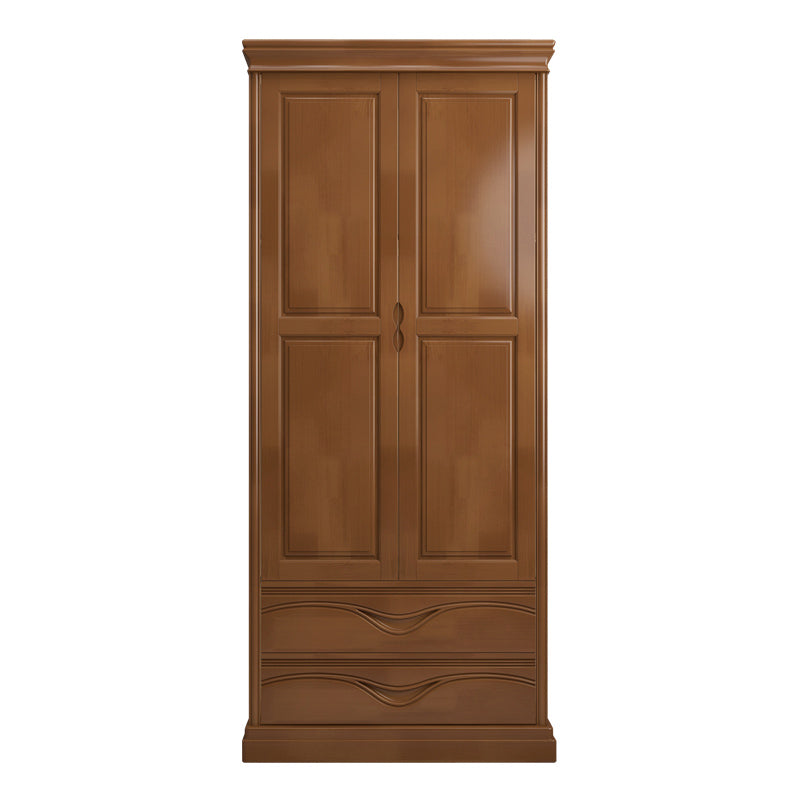 Rubberwood Armoire with Garment Rod Traditional Storage Cabinet with Drawers