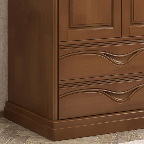 Rubberwood Armoire with Garment Rod Traditional Storage Cabinet with Drawers