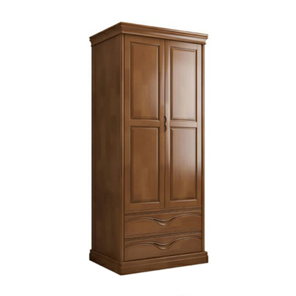 Rubberwood Armoire with Garment Rod Traditional Storage Cabinet with Drawers