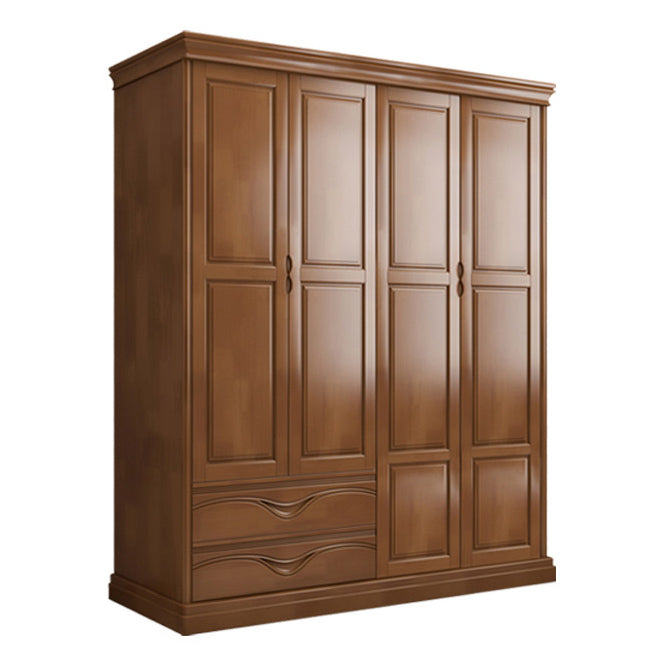Rubberwood Armoire with Garment Rod Traditional Storage Cabinet with Drawers