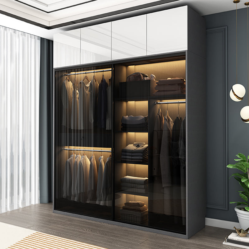 Modern Style Glass Wardrobe 1-Drawer Bedroom Wardrobe Closet