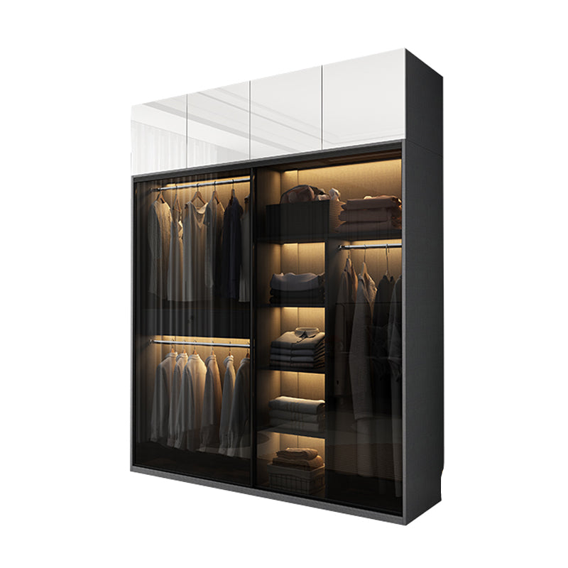 Modern Style Glass Wardrobe 1-Drawer Bedroom Wardrobe Closet