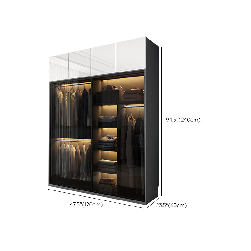 Modern Style Glass Wardrobe 1-Drawer Bedroom Wardrobe Closet