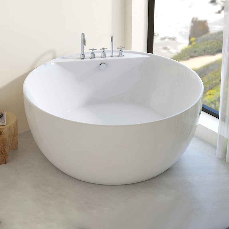Modern Round Acrylic Bathtub Center Drain and Overflow Trim Tub