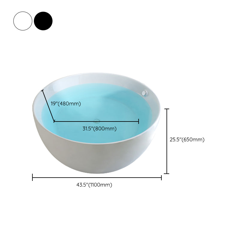 Modern Round Acrylic Bathtub Center Drain and Overflow Trim Tub