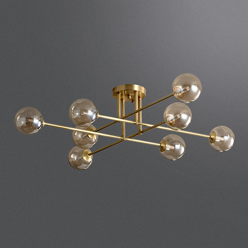 Modern Style Sputnik Flush Mount Metal Ceiling Light in Gold for Living Room