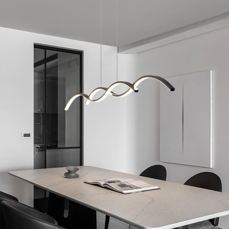 Minimalism LED Island Light Fixture Waves Copper Hanging Lamp for Dining Room