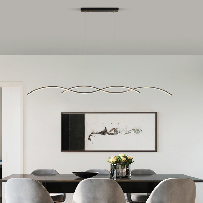 Minimalism LED Island Light Fixture Waves Copper Hanging Lamp for Dining Room