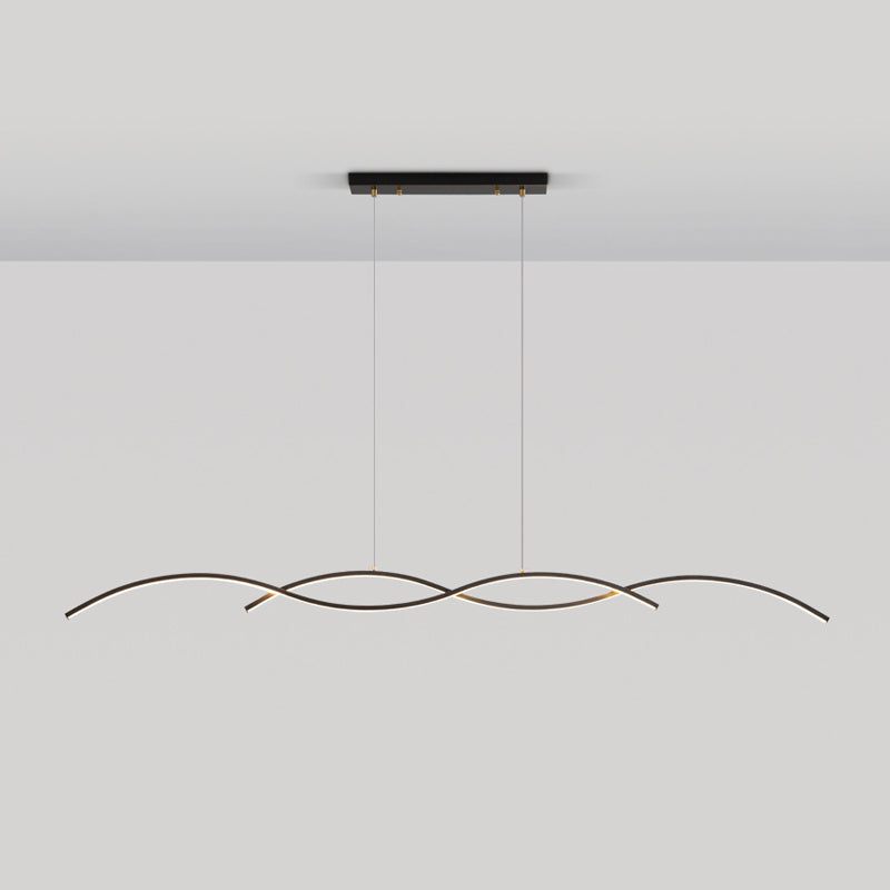 Minimalism LED Island Light Fixture Waves Copper Hanging Lamp for Dining Room