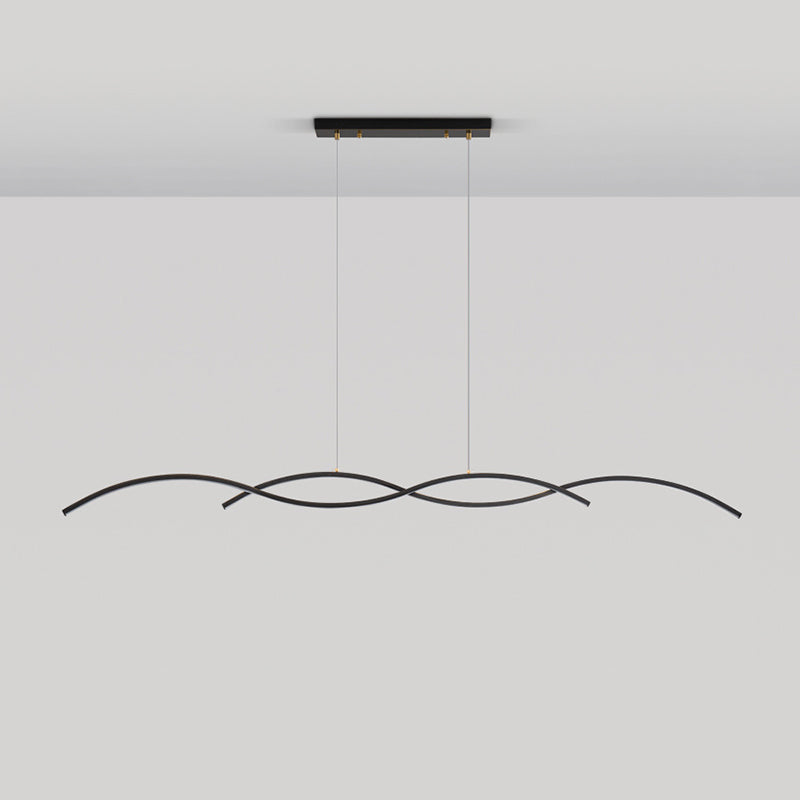 Minimalism LED Island Light Fixture Waves Copper Hanging Lamp for Dining Room