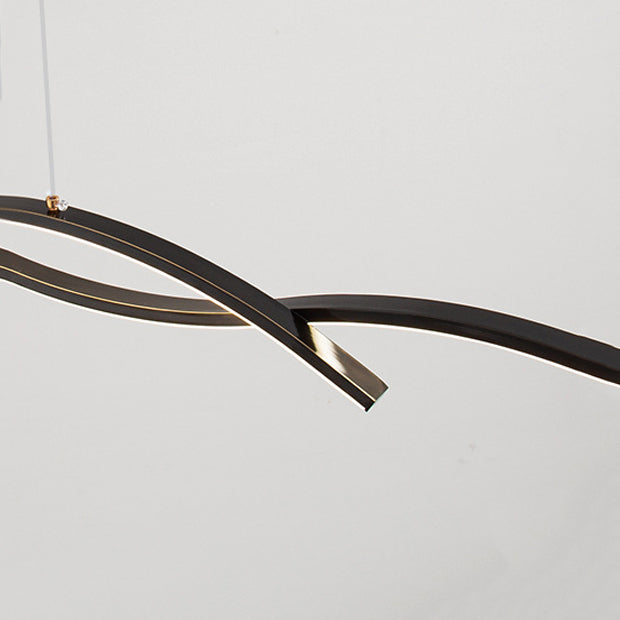 Minimalism LED Island Light Fixture Waves Copper Hanging Lamp for Dining Room