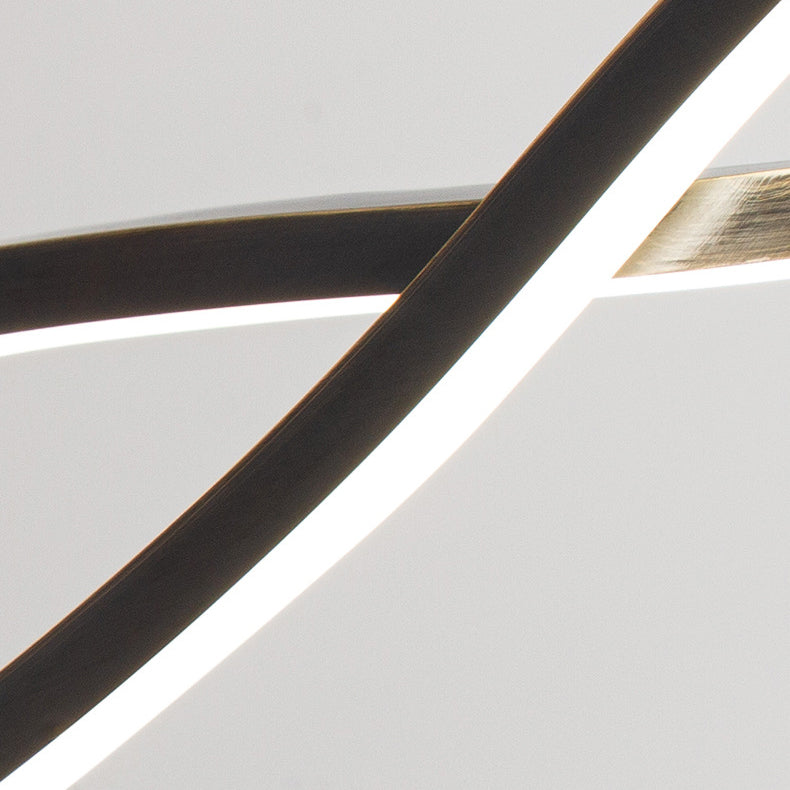 Minimalism LED Island Light Fixture Waves Copper Hanging Lamp for Dining Room