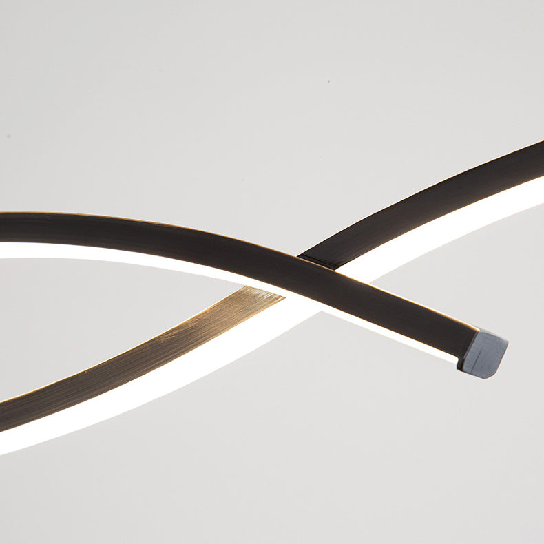 Minimalism LED Island Light Fixture Waves Copper Hanging Lamp for Dining Room