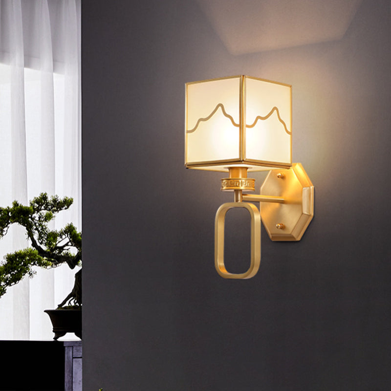 1 Light Square Wall Mounted Light Fixture Modern Wall Mounted Lighting in Gold Finish