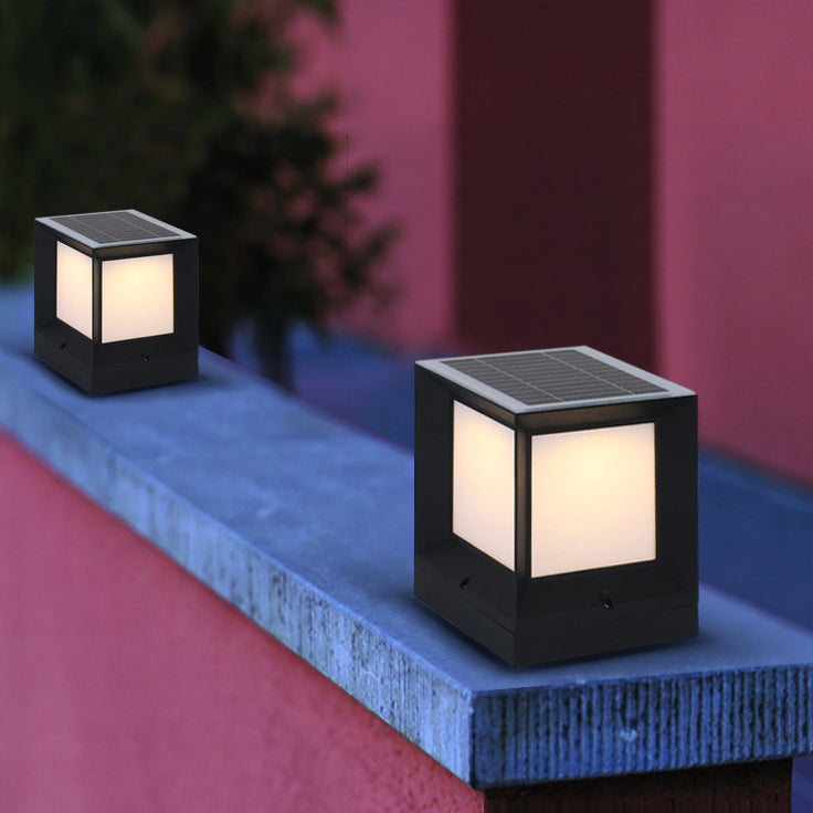 Black Waterproof Pillar Lamp Solar Square Outdoor Lights for Garden