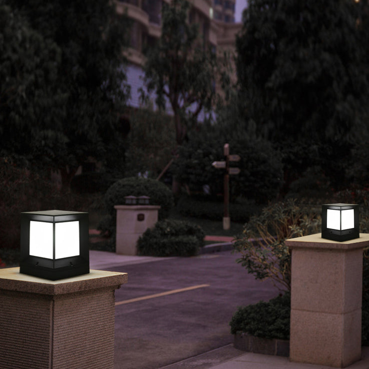 Black Waterproof Pillar Lamp Solar Square Outdoor Lights for Garden