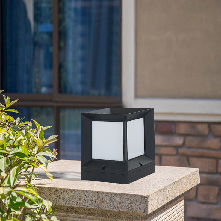 Black Waterproof Pillar Lamp Solar Square Outdoor Lights for Garden