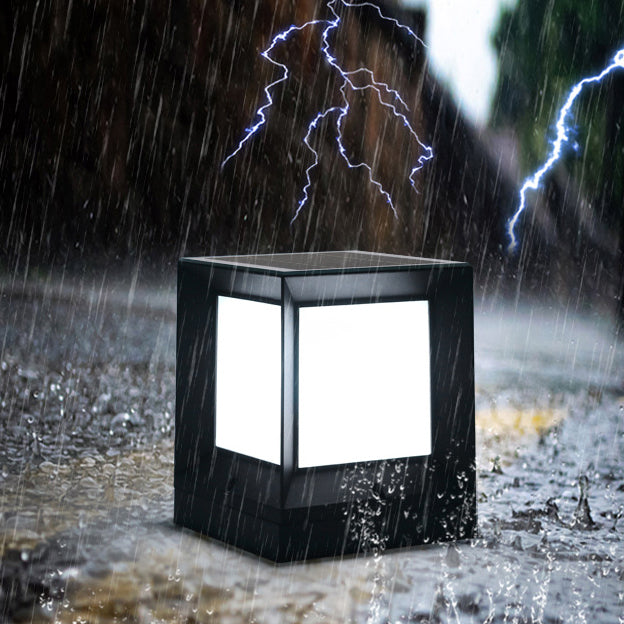 Black Waterproof Pillar Lamp Solar Square Outdoor Lights for Garden