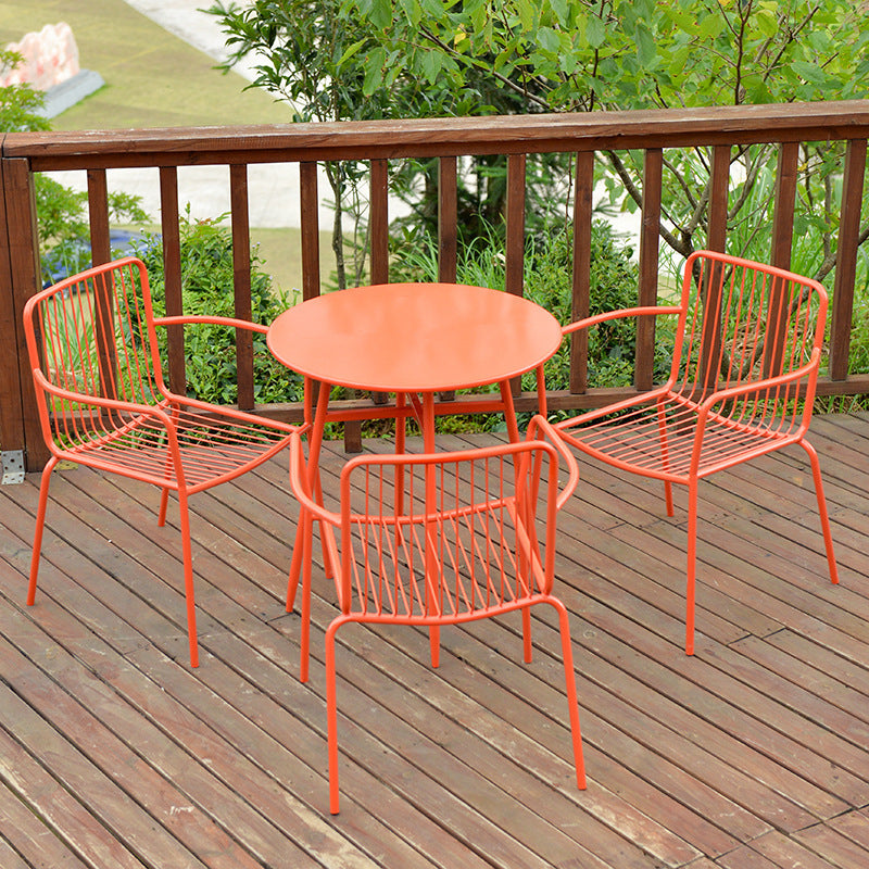 Modern Style Metal Round Dining Set 1/3/4/5 Pieces Metal Dining Table Set for Outdoor