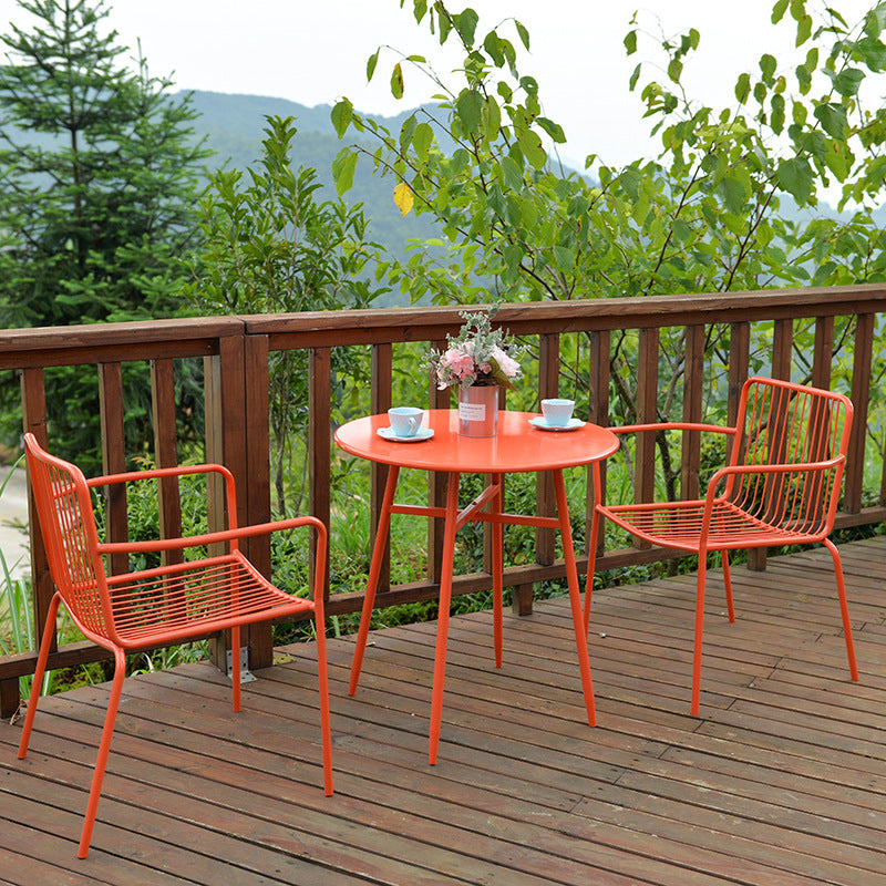 Modern Style Metal Round Dining Set 1/3/4/5 Pieces Metal Dining Table Set for Outdoor