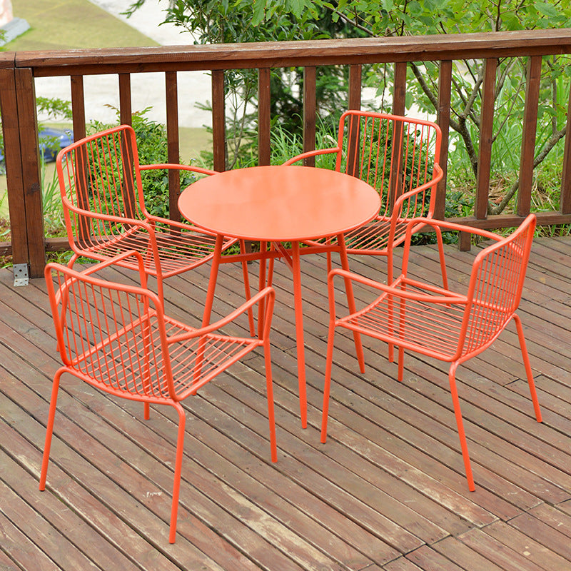 Modern Style Metal Round Dining Set 1/3/4/5 Pieces Metal Dining Table Set for Outdoor