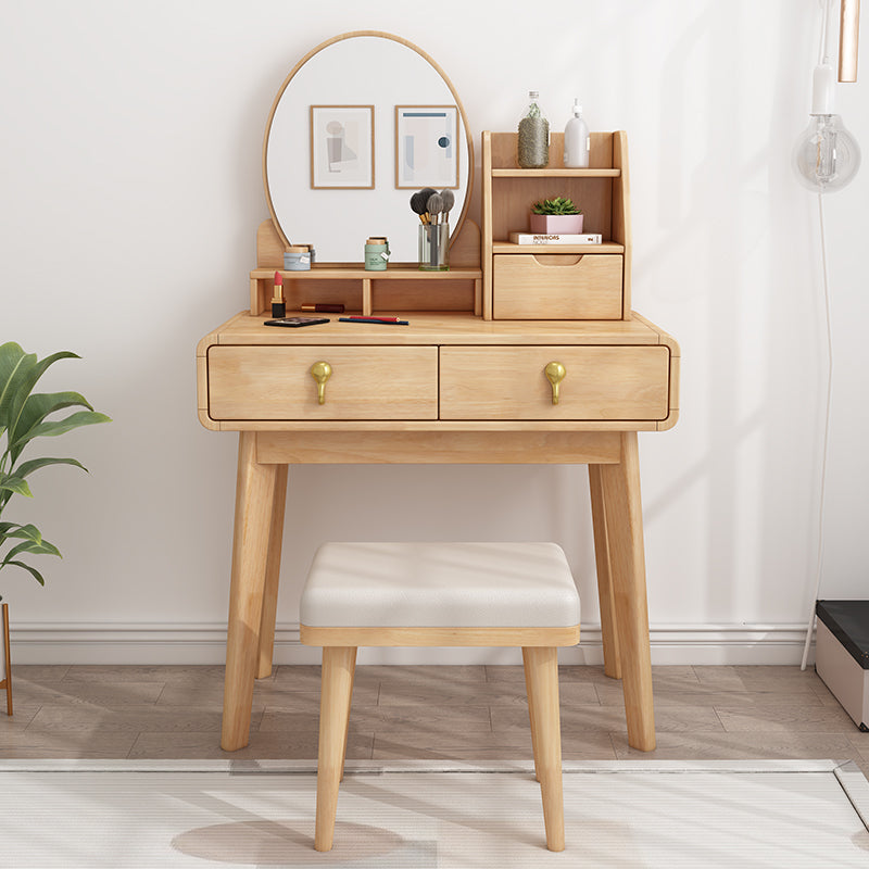 Scandinavian Vanity Set Solid Wood Make-up Vanity with 3 Drawer and Mirror