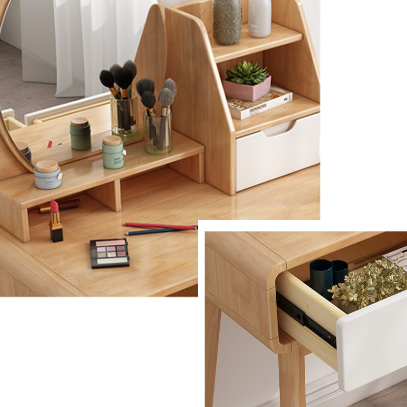 Scandinavian Vanity Set Solid Wood Make-up Vanity with 3 Drawer and Mirror