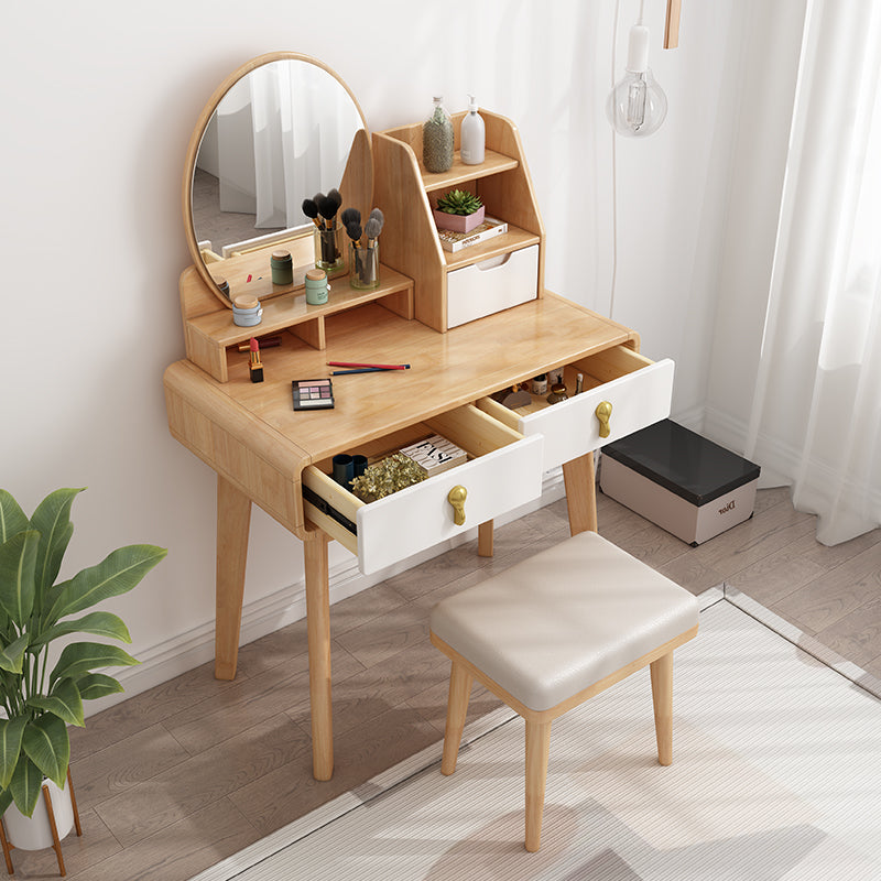 Scandinavian Vanity Set Solid Wood Make-up Vanity with 3 Drawer and Mirror
