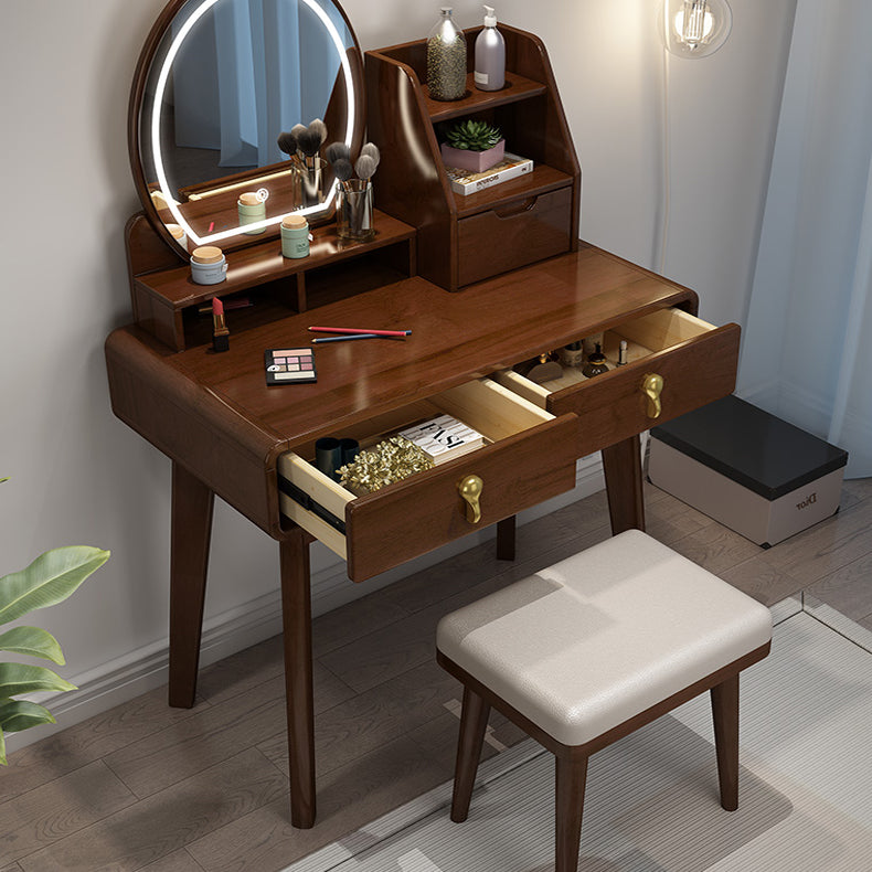 Scandinavian Vanity Set Solid Wood Make-up Vanity with 3 Drawer and Mirror