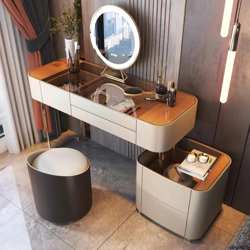 Contemporary Vanity Tables 5 Drawers Glass Top Makeup Vanity Desk