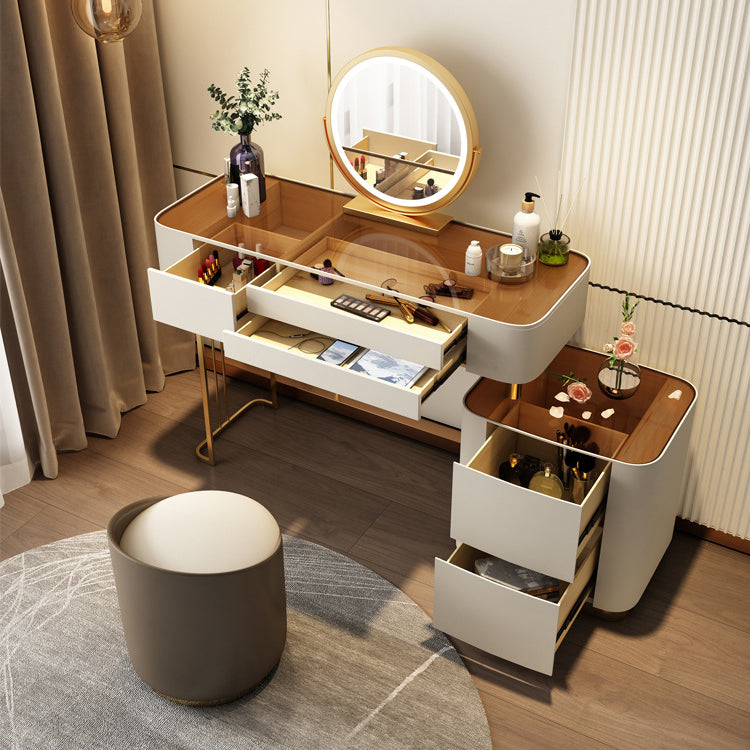 Contemporary Vanity Tables 5 Drawers Glass Top Makeup Vanity Desk
