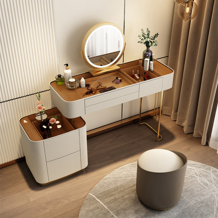 Contemporary Vanity Tables 5 Drawers Glass Top Makeup Vanity Desk