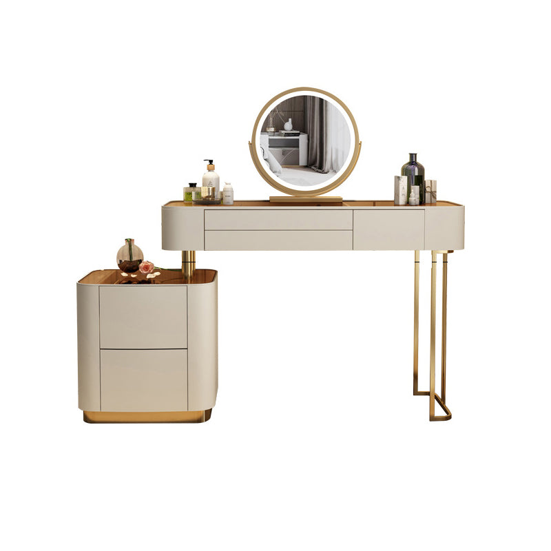 Contemporary Vanity Tables 5 Drawers Glass Top Makeup Vanity Desk