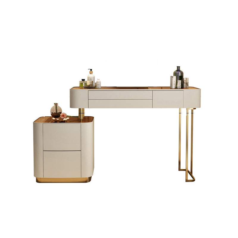 Contemporary Vanity Tables 5 Drawers Glass Top Makeup Vanity Desk