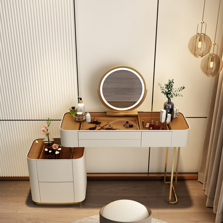 Contemporary Vanity Tables 5 Drawers Glass Top Makeup Vanity Desk