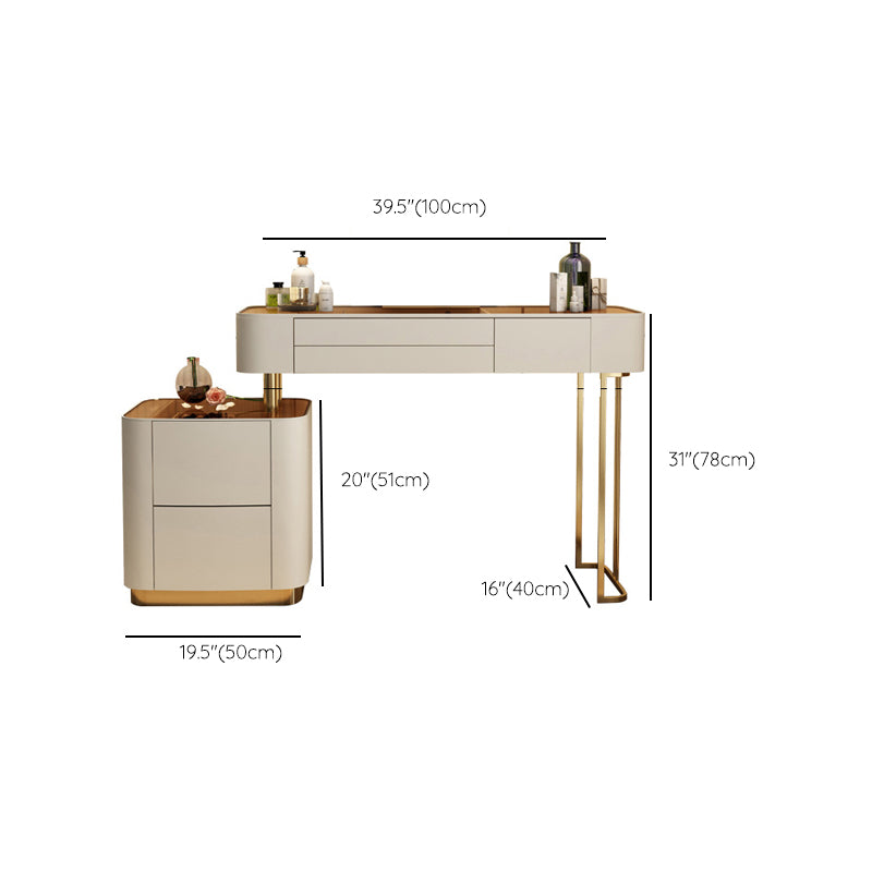 Contemporary Vanity Tables 5 Drawers Glass Top Makeup Vanity Desk