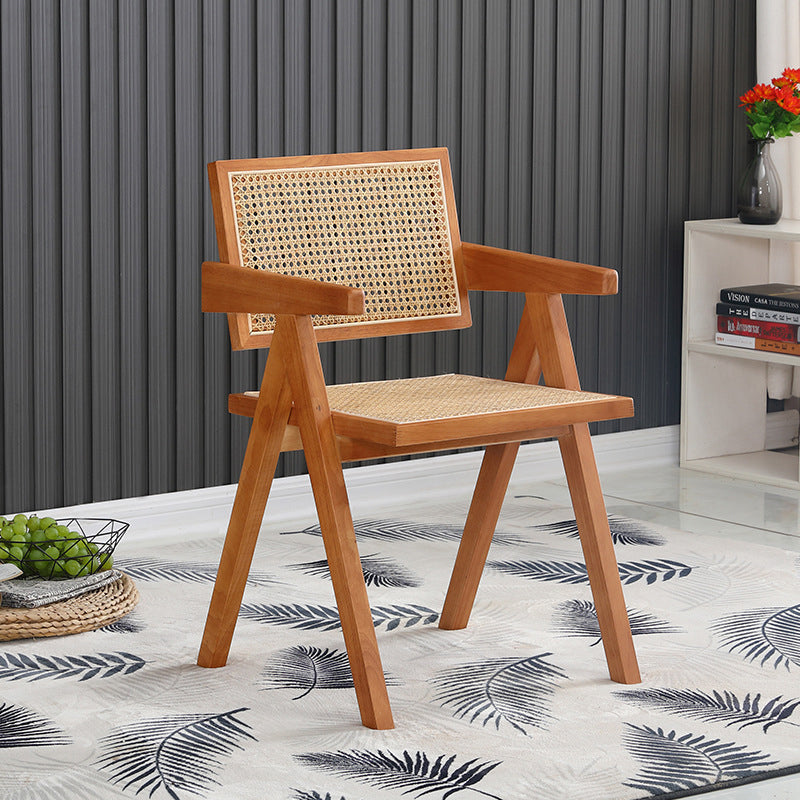 19.68" Wide Arm Chair Solid Wood Frame Chair with Woven Back