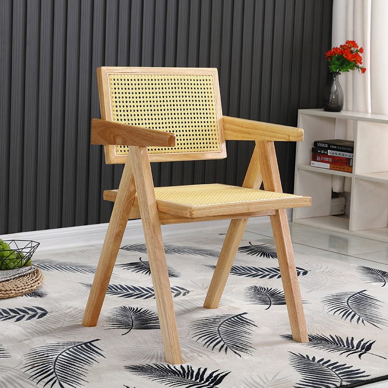 19.68" Wide Arm Chair Solid Wood Frame Chair with Woven Back