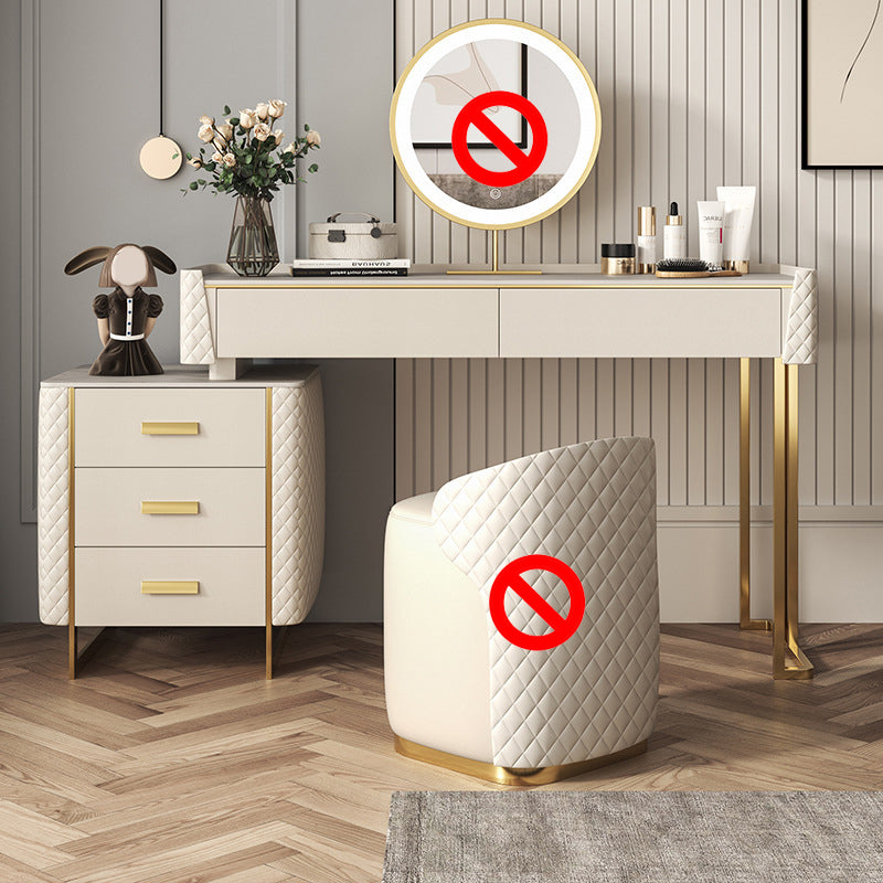 Glam Stone Top Vanity Makeup Table Set Wooden 5-Drawers Dressing Table