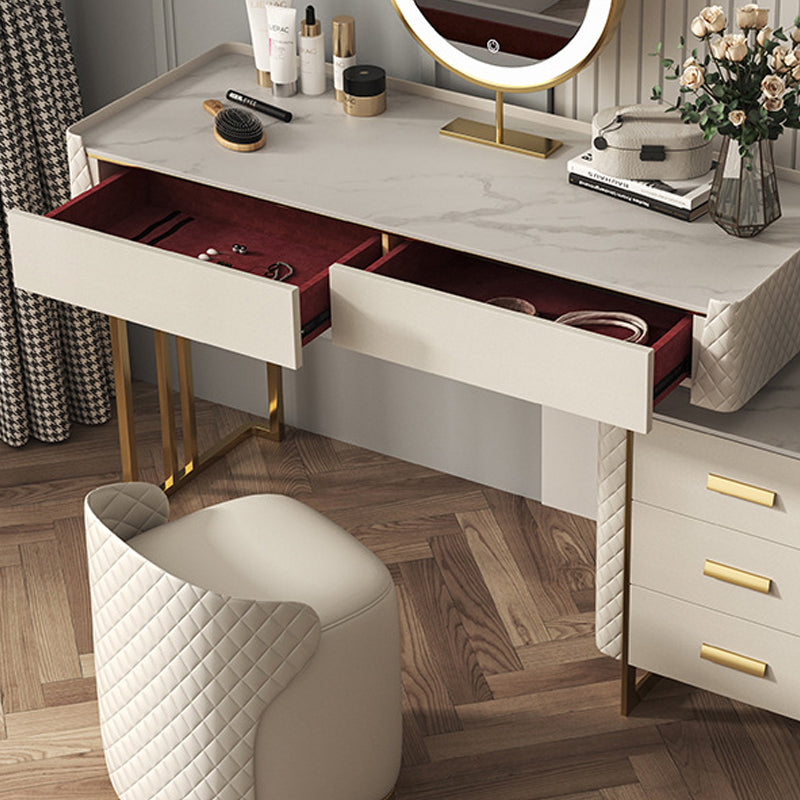 Glam Stone Top Vanity Makeup Table Set Wooden 5-Drawers Dressing Table