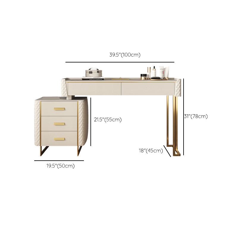 Glam Stone Top Vanity Makeup Table Set Wooden 5-Drawers Dressing Table