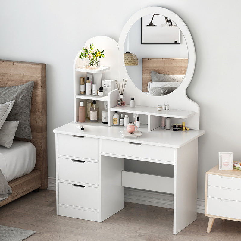 Wooden Vanity with Drawers and Shelves Vanity Makeup Table with Mirror