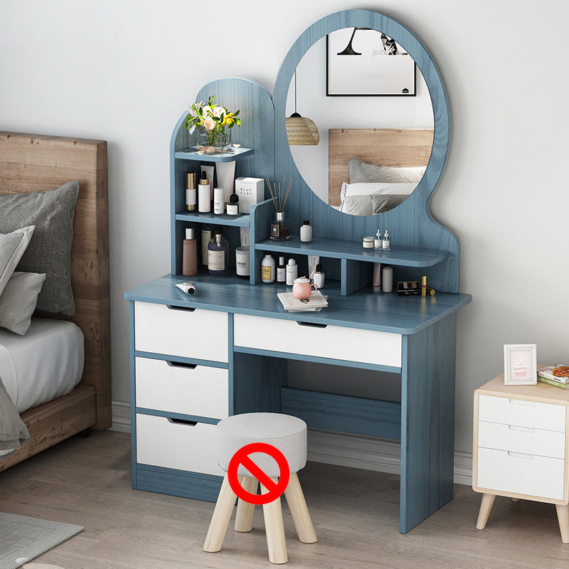 Wooden Vanity with Drawers and Shelves Vanity Makeup Table with Mirror