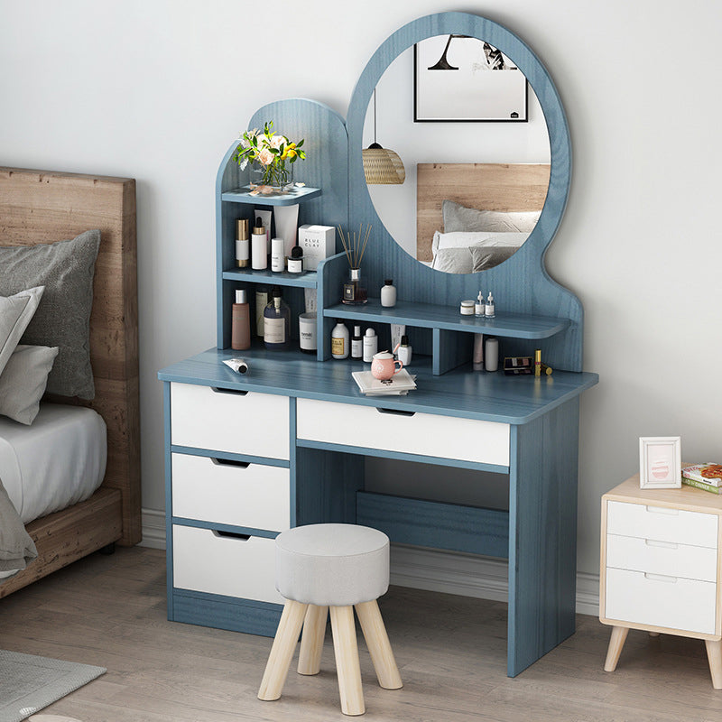 Wooden Vanity with Drawers and Shelves Vanity Makeup Table with Mirror