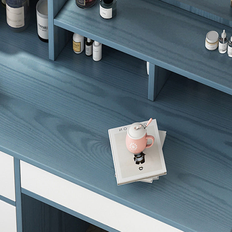 Wooden Vanity with Drawers and Shelves Vanity Makeup Table with Mirror