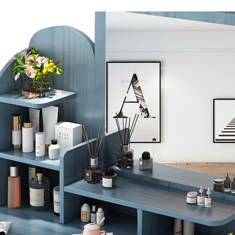 Wooden Vanity with Drawers and Shelves Vanity Makeup Table with Mirror