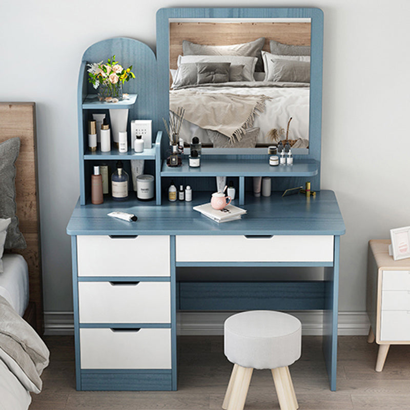 Wooden Vanity with Drawers and Shelves Vanity Makeup Table with Mirror